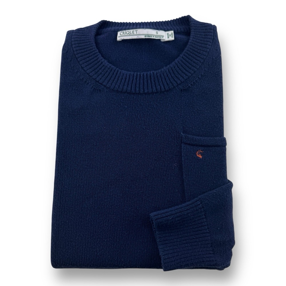 Criquet Long Sleeve Crewneck Cotton Cashmere Sweater with Pocket Blue Size Small